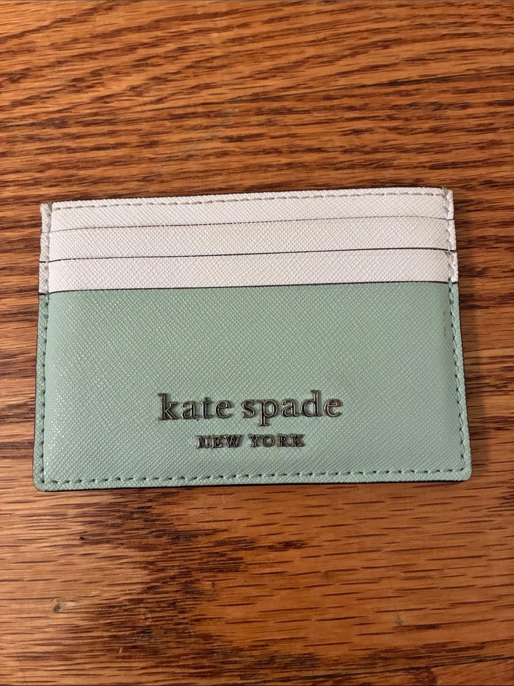 kate spade mint green and white card case